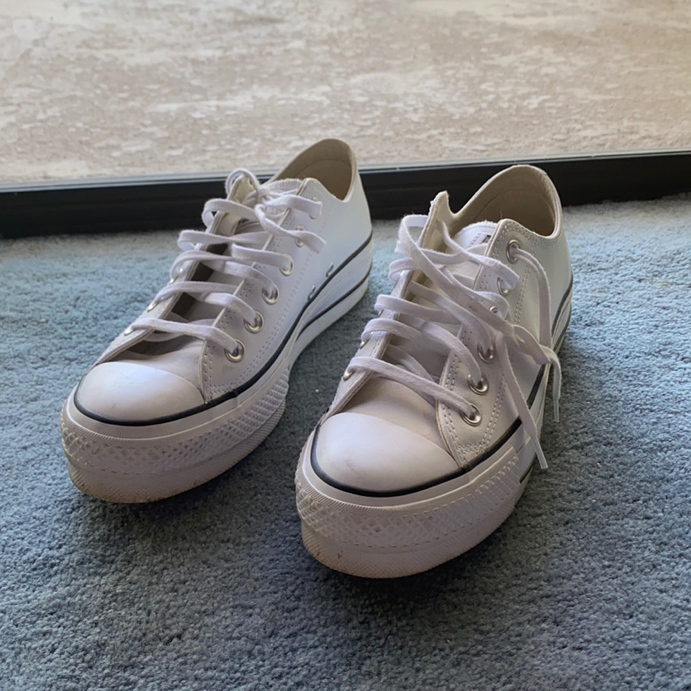 White Leather Platform Converse